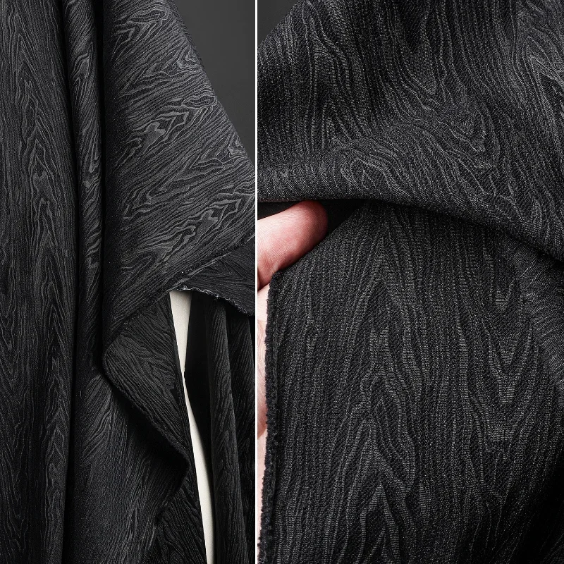 Black Heavy Wave Wood Grain Jacquard Chinese Style Three-dimensional Reconstruction Texture Coat Clothing Designer Fabric