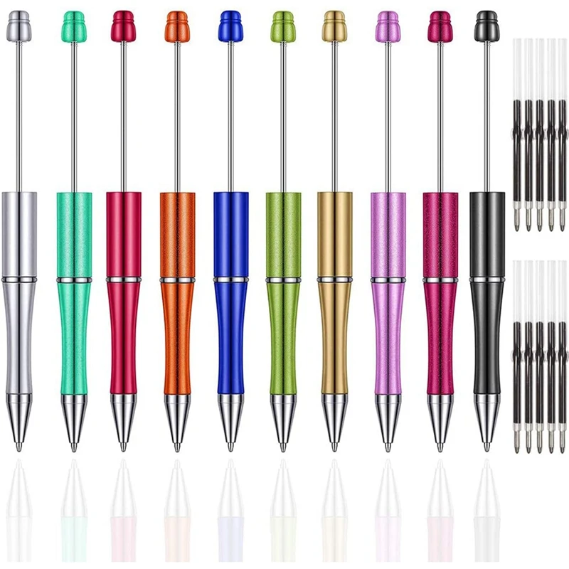 

10 PCS Plastic Beadable Pen Ballpoint Pen Bead Pens With 10 PS Refill For Kids DIY Students Office School Supplies