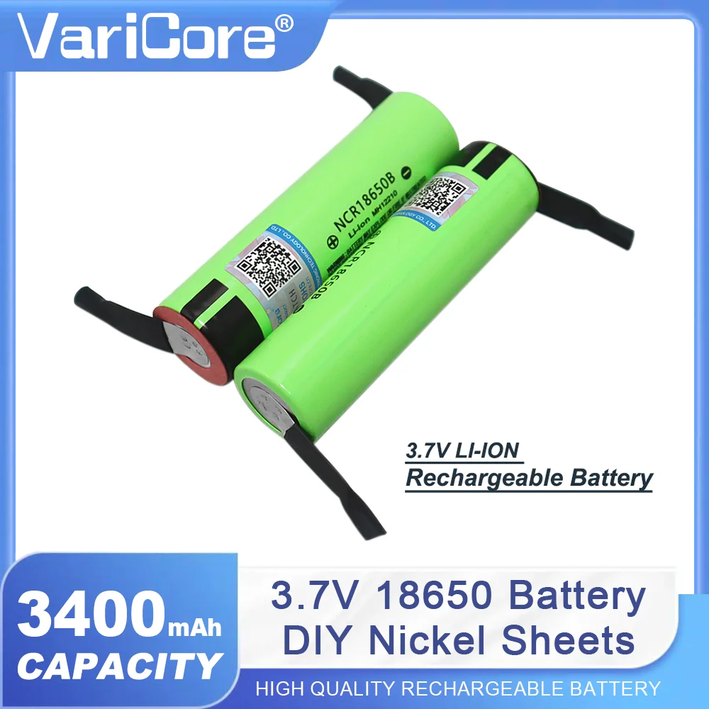 

1-20PCS VariCore Original NCR18650B 3.7V 3400mAh 18650 Rechargeable Lithium Battery + DIY Nickel Piece