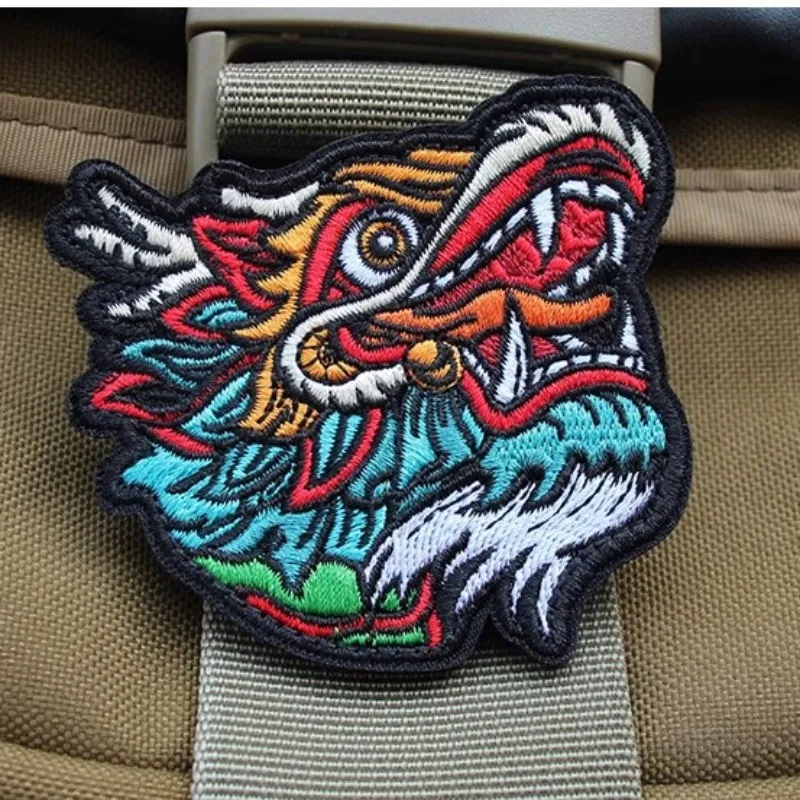 Colorful Dragon Head Embroidery Patches 12 Zodiac Dragon Outdoor Tactical Badge  DIY Cloth Patch For Clothes Backpacks Decorate