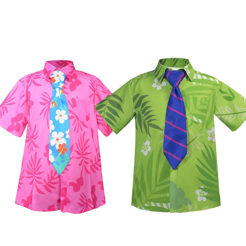 

Nick Wilde Cosplay Shirt With Tie Adult Children Unisex Halloween Pink Green Leaves Printed Summer Casual T-Shirt Fantasia Set