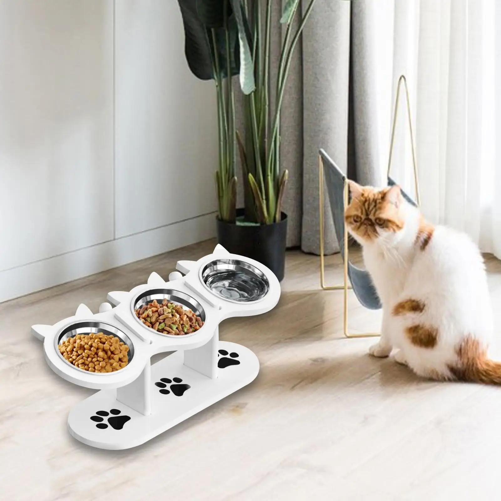 Comedero elevado para gato con base inclinada – Acero inoxidable - imagen 3