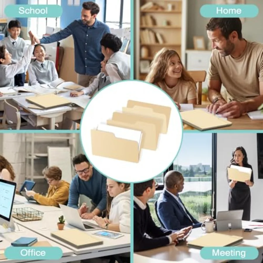 مجلدات ملفات مانيلا بحجم الحروف مقاس 8.5 × 11 بوصة مع علامة تبويب مقطوعة 1/3 للمكتب المنزلي وتنظيم المدرسة سلبيات ورقية ثقيلة الوزن