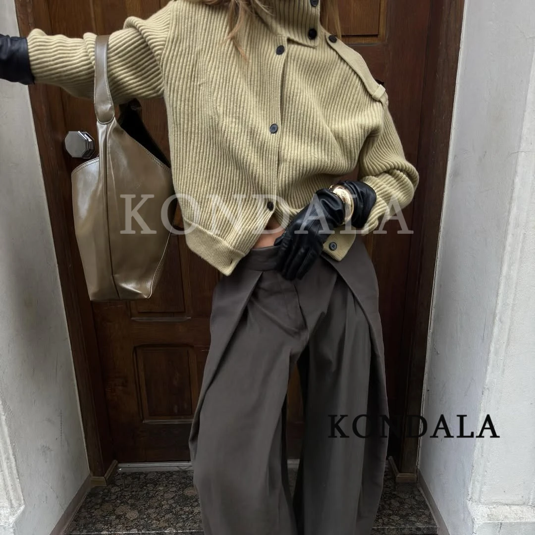 KONDALA 女性クリスマスパーティーカーディガンタートルネックニットセーターボタンセータートップス 2025 春秋ファッションオフィスレディトップス