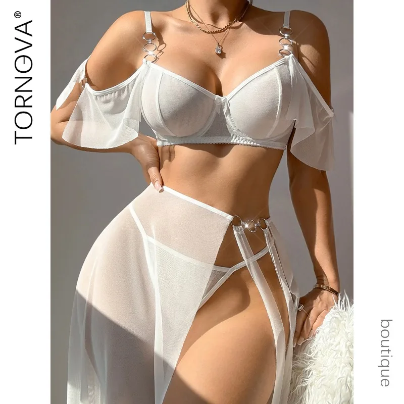 

Tornova кружевное сексуальное нижнее белье в стиле пэчворк, женский прозрачный сетчатый комплект с открытыми плечами и высокой талией, интересный комплект нижнего белья