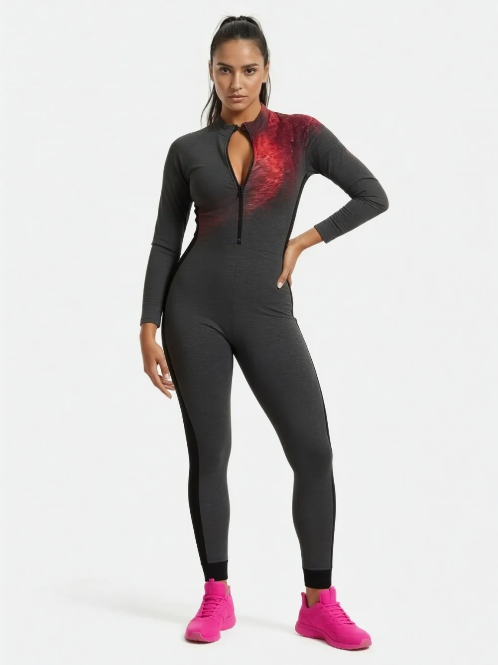 

Women Long Sleeve Workout Jumpsuit Zip Up Romper Bottom Pants Bodysuit Bodycon Sexy One Piece