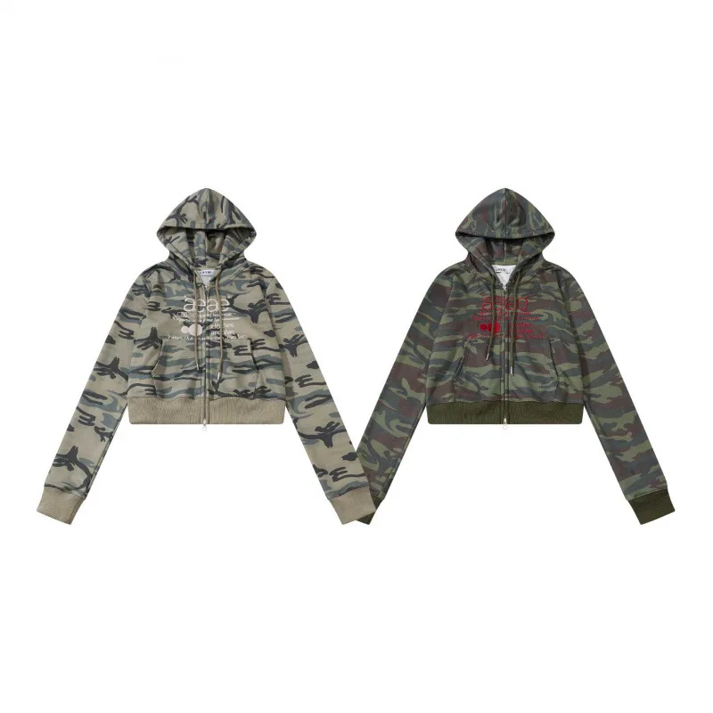 

2026 Korean Trendy Brand Aeae Short Sweater Female Slim and Thin Versatile Long-sleeved Camouflage Jacket Autumn and Winter