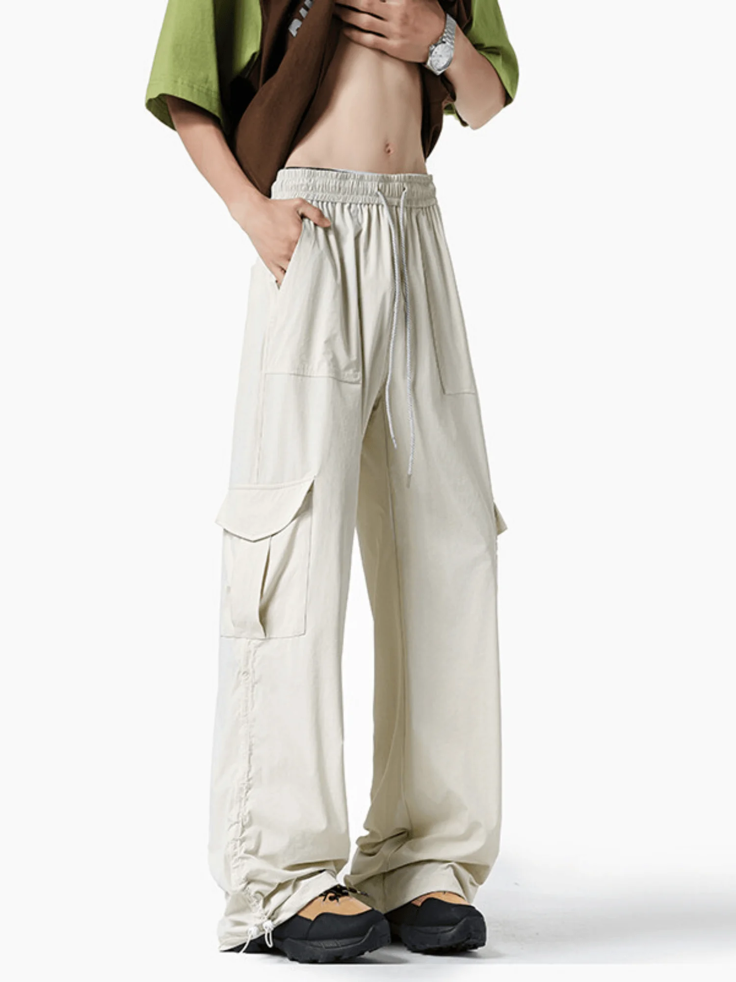 

Мужские повседневные брюки из ледяного шелка Qui Dry, летние тонкие прямые брюки, универсальные повседневные брюки свободного кроя, удобные, молодежные