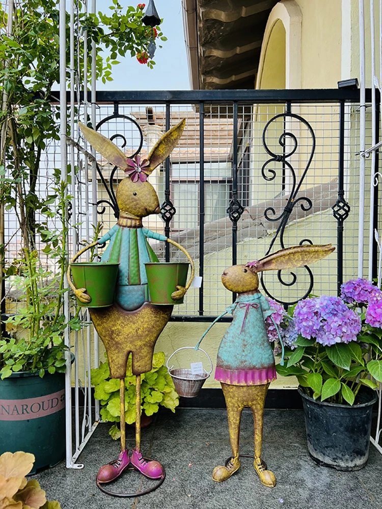 

Home Decor Courtyard Decoration American Style Rural Retro Iron Rabbit Statue Garden Ornament Outdoor Homestays Animal Sculpture