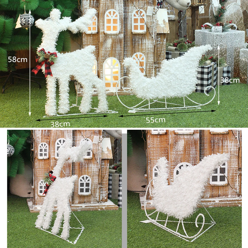 2pcs/set Christmas Decoration Reindeer Pulling a Cart Window Fireplace Decoration Props Christmas Ornament Xmas Navidad Gifts