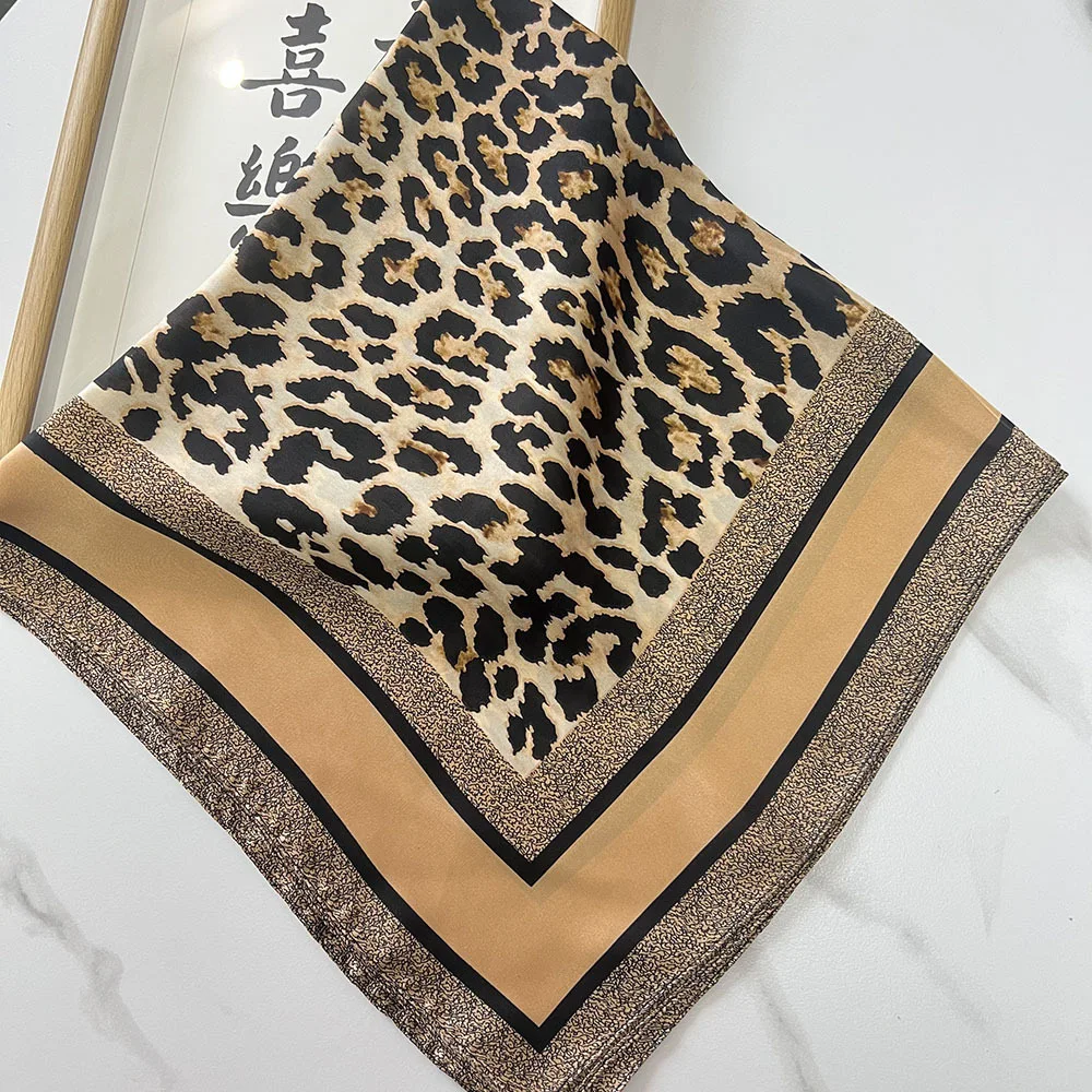 1pcs 70cm Leopard Print Silk Scarf for Women Imitation Silk Light Luxury Versatile Headwear Bag Decoration Clothing Square Scarf image 6