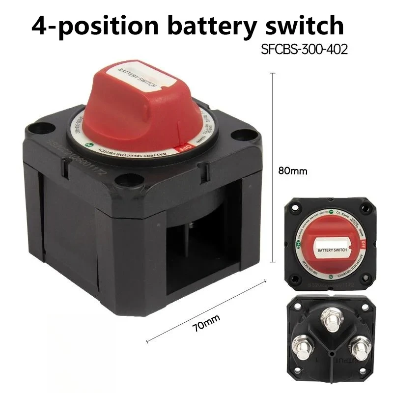 Marine Battery Isolation Switch Yacht Battery Selection Power Off Switch High Current Knob Switch 32V 4-position Mini Selector