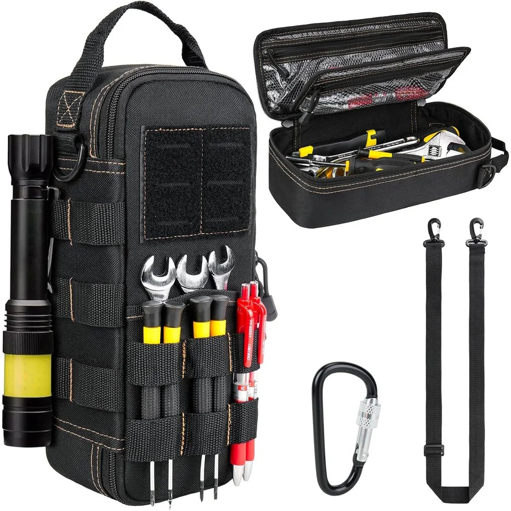 Portable Tool Pouch for Men with Carabiner for Organizing Wrenches Screwdrivers Multimeters and Small Power Tool Accessories