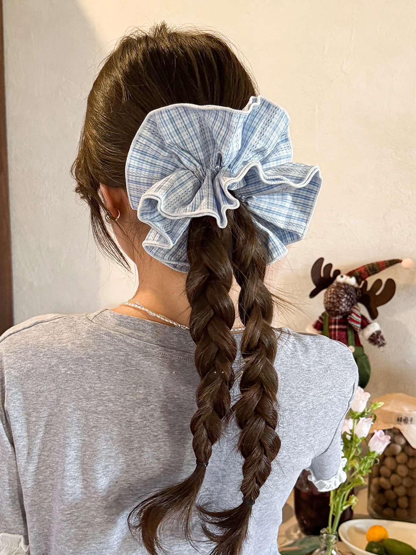 elasticos-de-cabelo-femininos-estilo-coreano-xadrez-azul-de-cintura-alta-novidade-2025-faixas-decorativas-para-coque-e-rabo