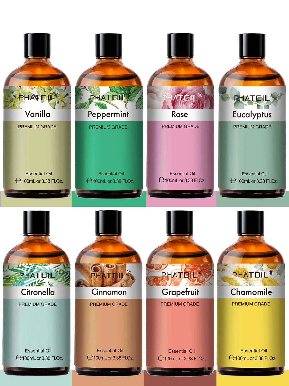 PHATOIL Langanhaltendes Ätherisches Öl für Diffusor-Aromatherapie, Seifen- und Kerzenherstellung 100ml Lavendel Sandelholz Eukalyptus Rose Zimt Zedernholz Kiefernnadeln Aroma Ätherische Öle