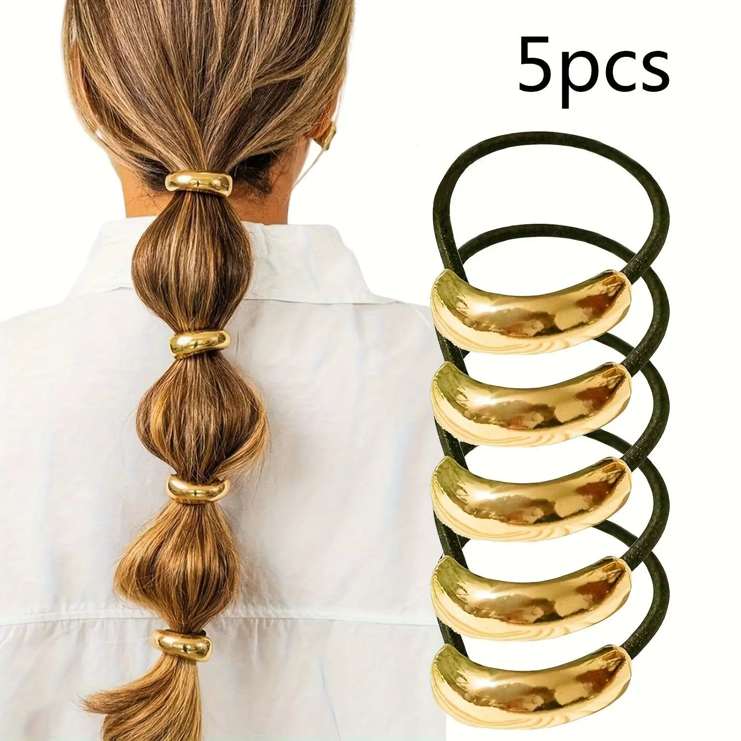 

5 шт. золотистых металлических резинок для волос для женщин - аксессуары для дней рождения и особых случаев, аксессуары для укладки волос, элегантный образ