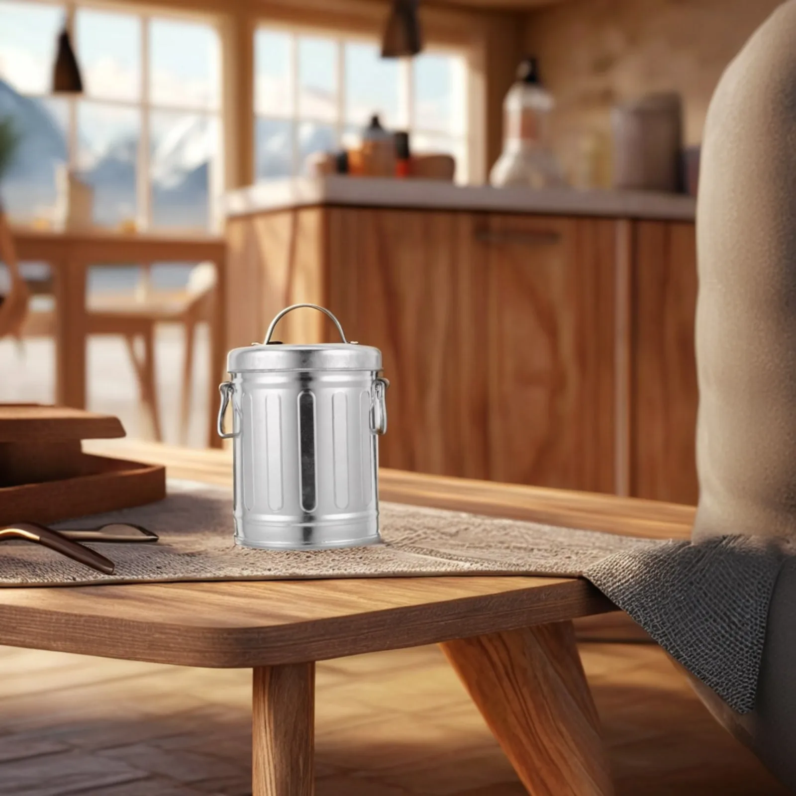 1 قطعة منفضة سجائر صغيرة لسطح المكتب مع غطاء تصميم دلو حديد مجلفن للمنزل والمكتب الغرور منضدية سلة المهملات دلو معدني منفضة سجائر #3