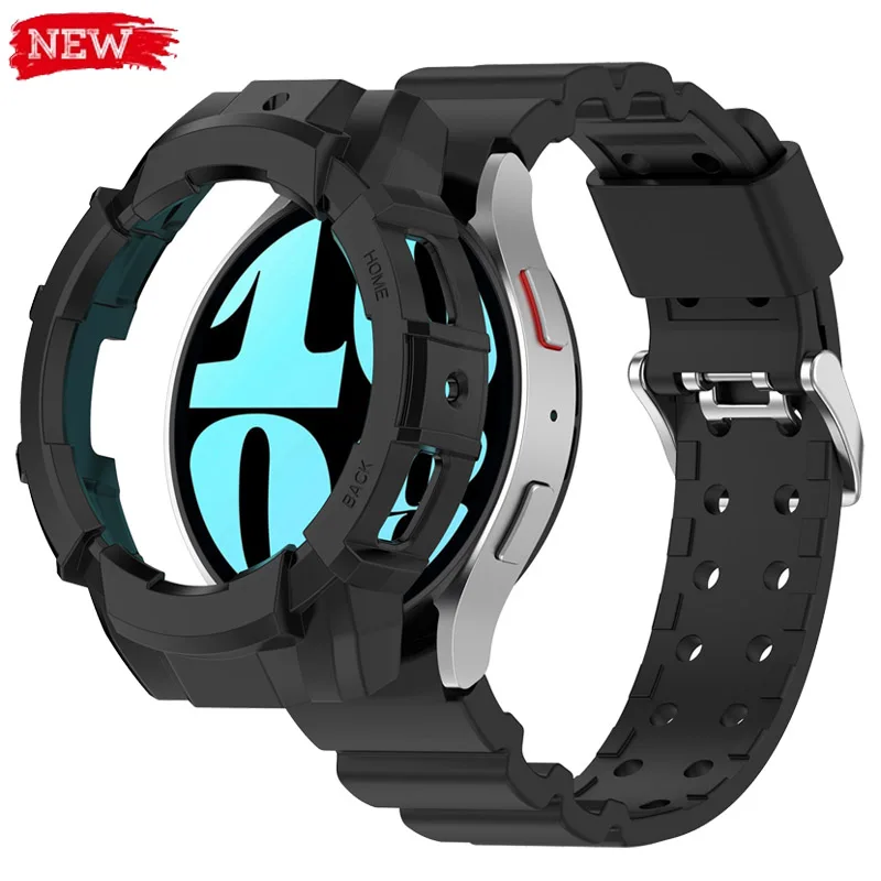 Armor Case+Band for Samsung Galaxy Watch 6 5 40mm 44mm Sports Silicone Protector Cover Strap for Samsung Watch 5 Pro 45mm Bumper