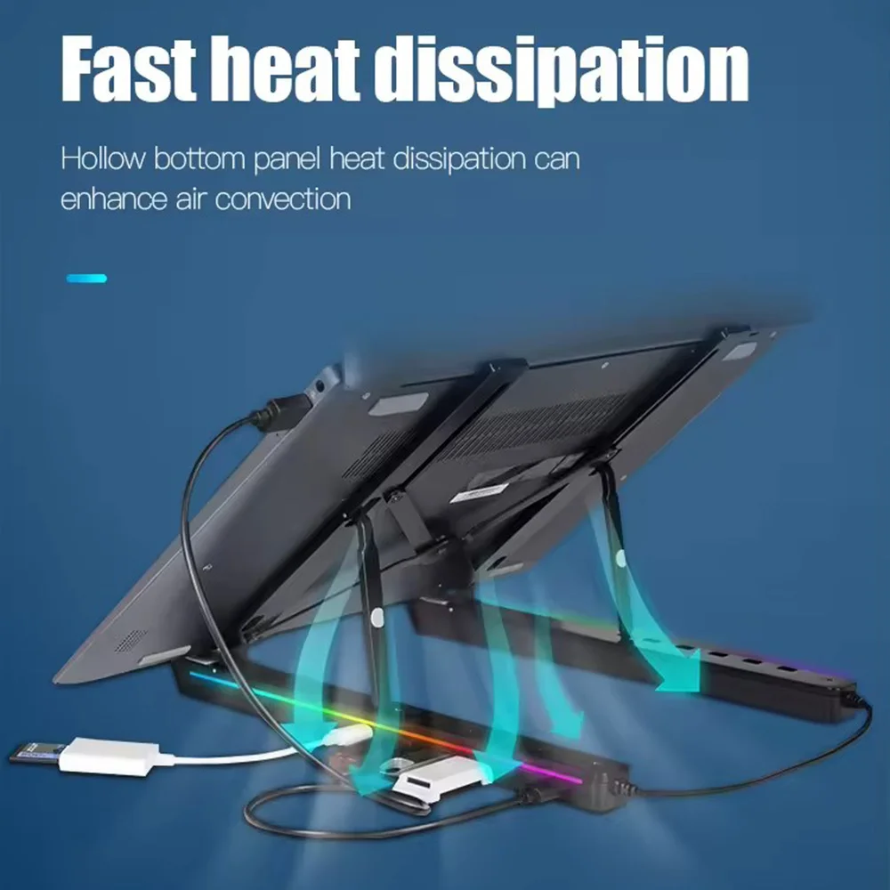 

Foldable Cooling USB Hub Laptop Stand Freely Adjustable HUB Bracket for 12-18 Inch Laptops 4 USB Port