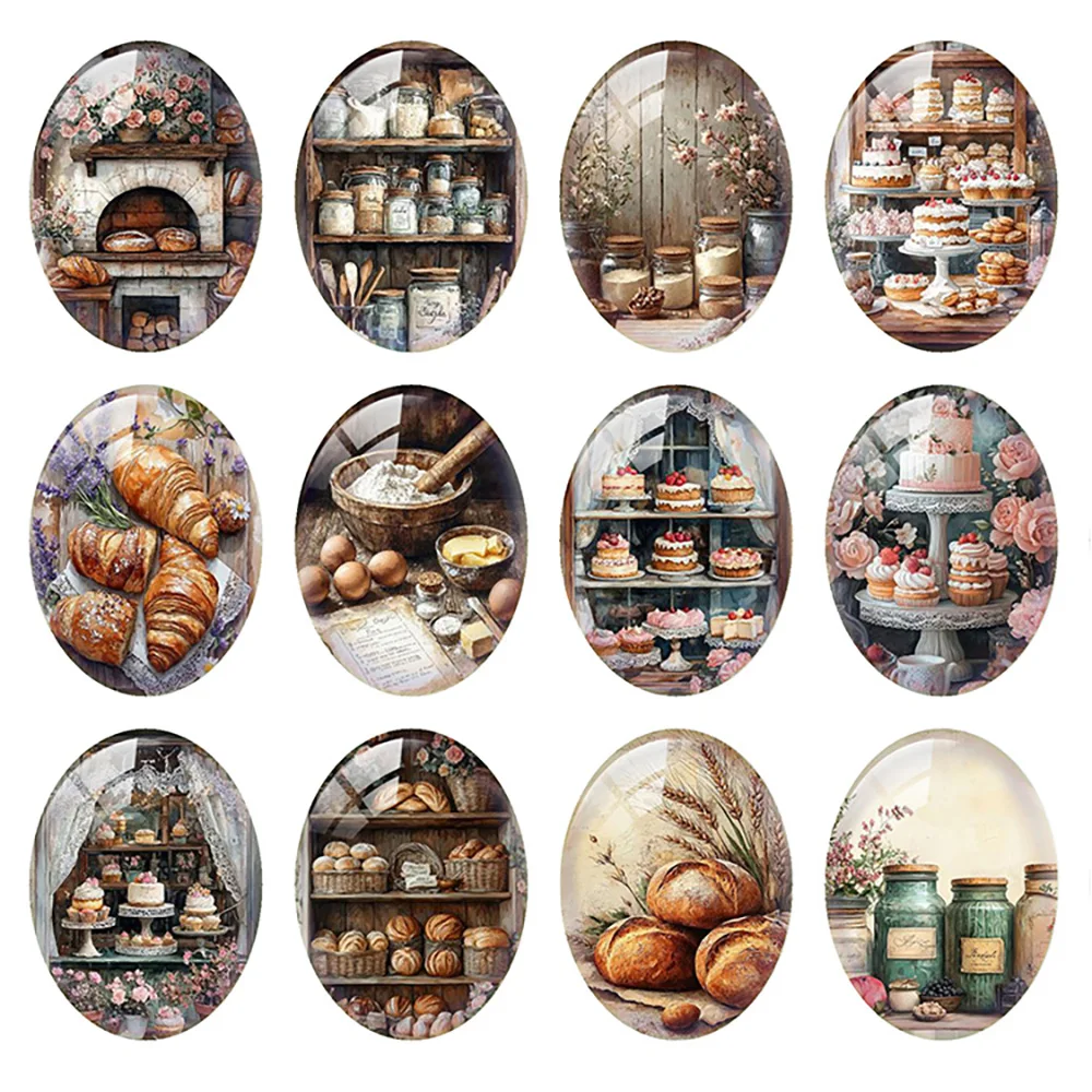 

Random Mixed Round/Oval/Square Cooking Baking Cake Photo Glass Cabochon Flatback Demo Cameo For Diy Jewelry Making