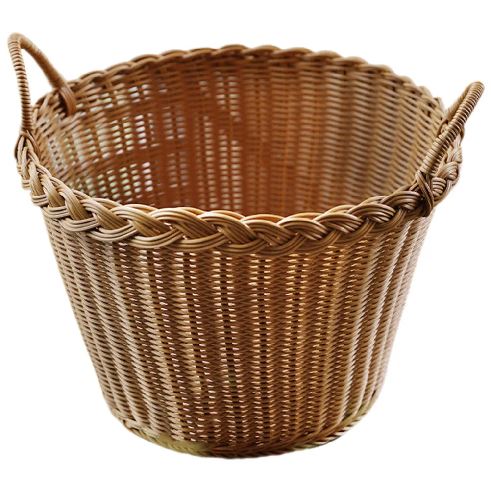 

Laundry Hamper Simulated Rattan Woven Basket Portable Handle Home Use Dirty Clothes Storage Simple Delicate Design 120