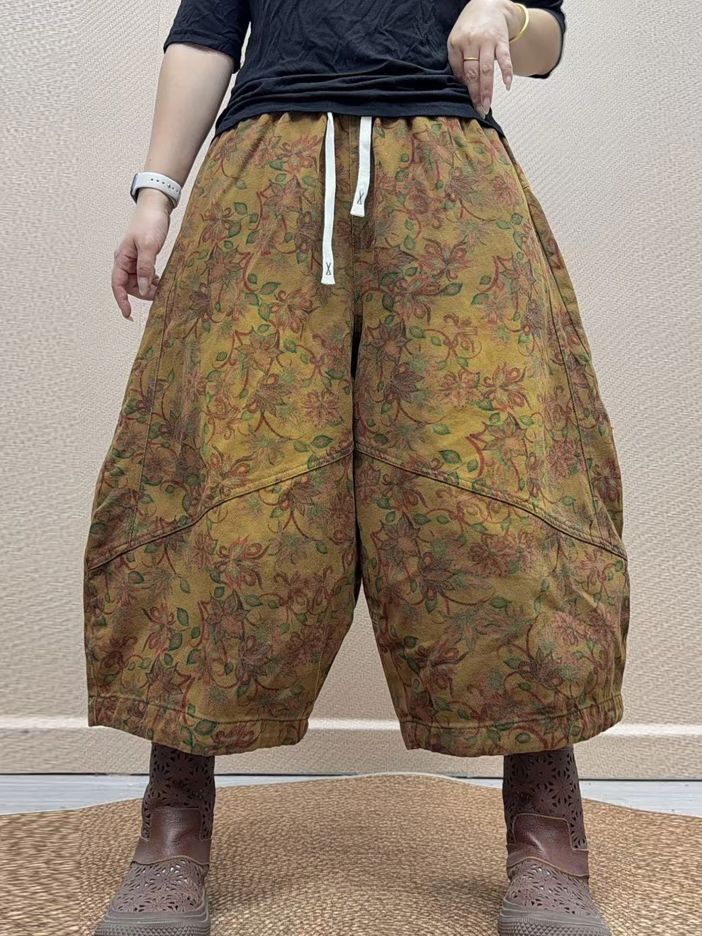 Retro Floral Print Casual Pants Women's Nine-Foot Dad Pants Early Autumn New Fashion Mom Harlan Boots Pants Loose Fit Comfort...