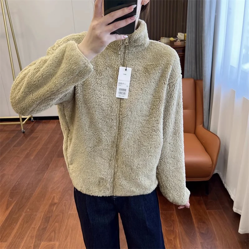 Soft Long Velvet Fce Jaet Autumn Winter Home Try-On Room Stand Collar Women's Outerwear Coat Warm Comfortable Versatile
