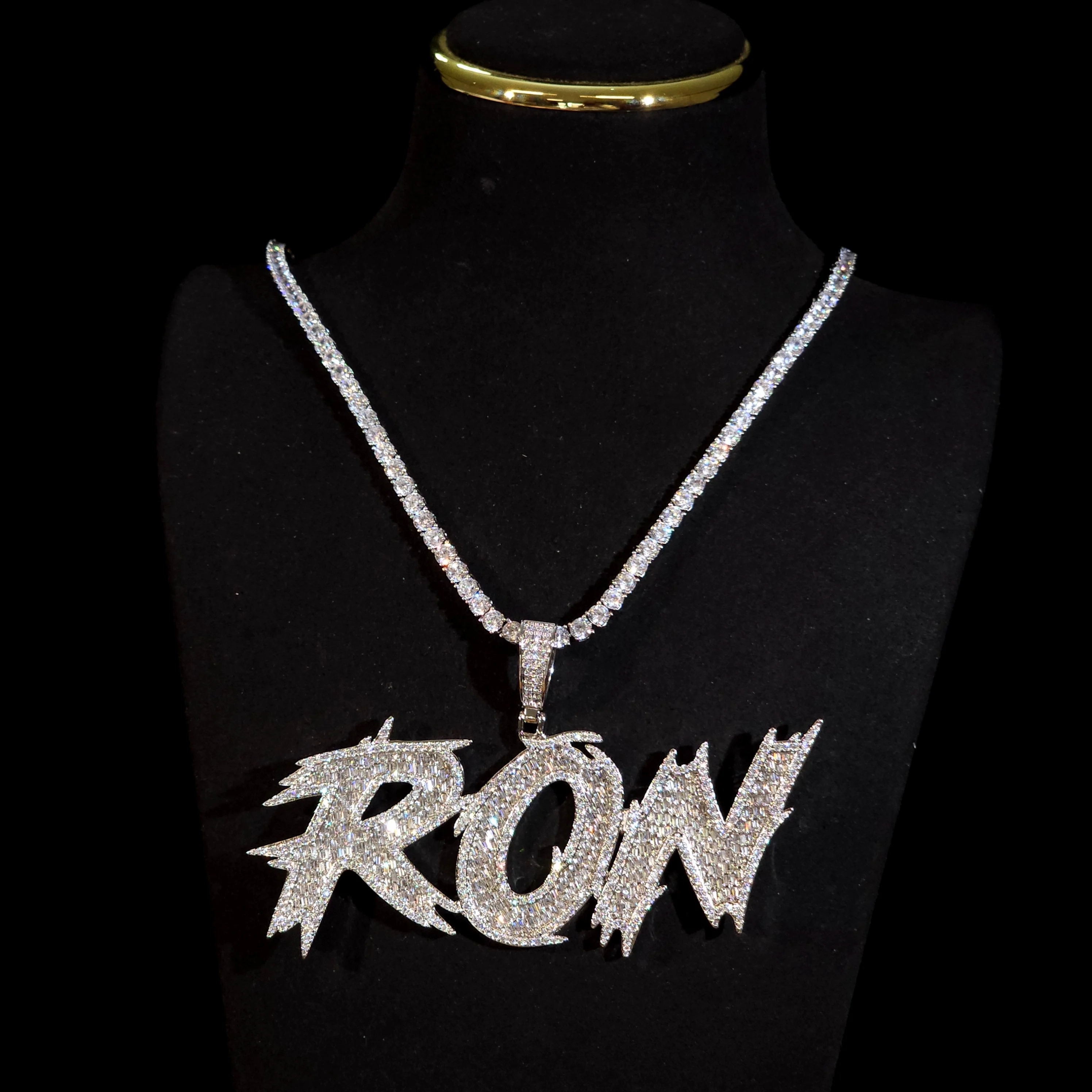 Custom Spiked Cursive Letters Pendant With Tennis Chain Personalized Iced Out Baguettecz Name Necklace Hip Hop Jewelry For Men
