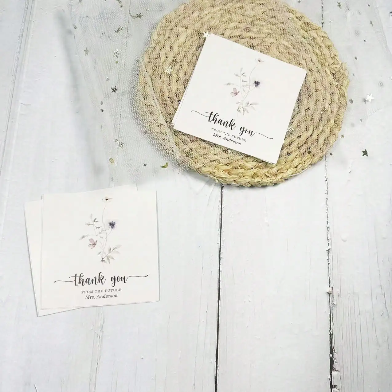 Cartões fotográficos quadrados personalizados com texto, papel com acabamento fosco personalizado para obrigado, casamento, logotipo ou imagem personalizada