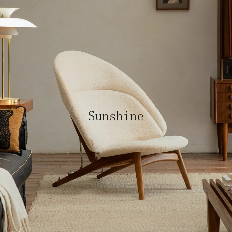 

French retro teak lamb wool living room adjustable single leisure sofa chair