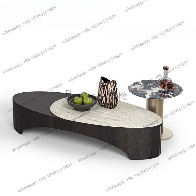 

/Italian modern medieval style/white cave stone/living room oval natural marble coffee table side table combination