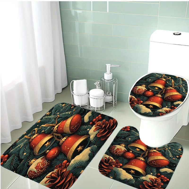 

3pcs Christmas Tree Corner Pattern Bathroom Mat Set | Polyester Bath Rug, Soft Surface, Non-Slip, Holiday Decor, Machine Made