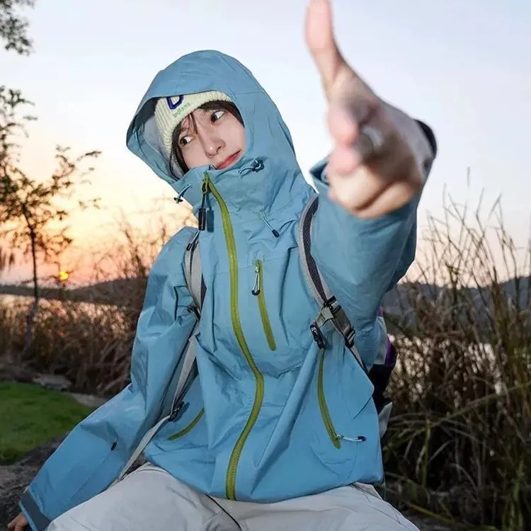 Mens Waterproof Windbreaker Jacket Outdoor Hiking Hooded Shell Coat Windproof Casual Rain Jacket Lightweight