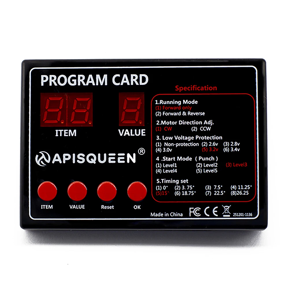 Programming Card ApisQueen O'Hara Series RC Boat ESC Parameter  (70A/90A/120A/150A Electronic Speed Controller)