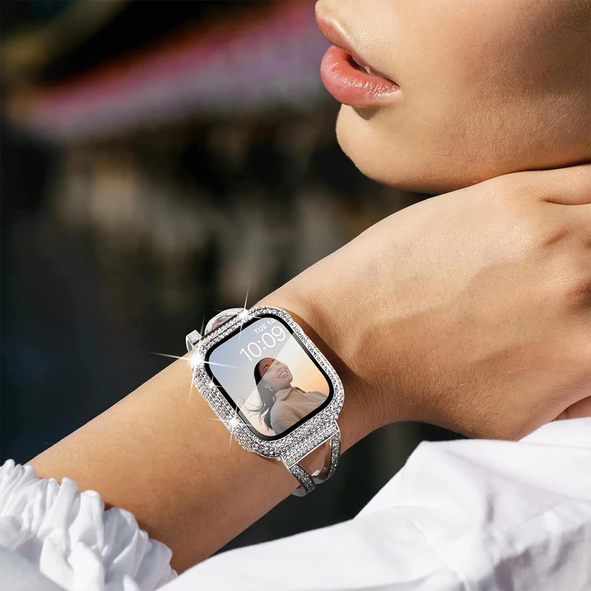 Etui na Apple Watch SE/11-1 z hartowanego szkła, zdobione kryształkami, 38/40/41/42/44/45/46/49mm, osłona ochronna. — zdjęcie produktu 6