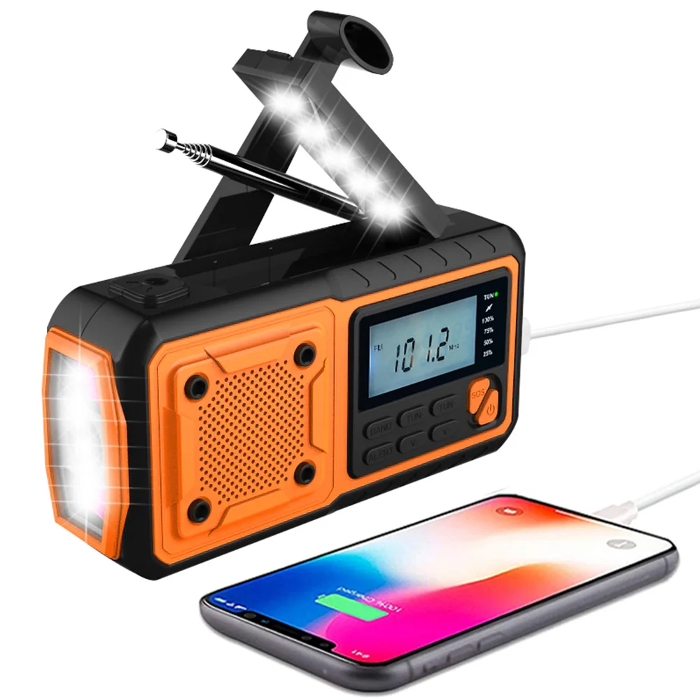 Emergency Radio Portable Solor Hand Crank Radio FM AM Radio Rechargeable Flashlight SOS Alarm Power Bank Speaker רדיו ופנס חירום