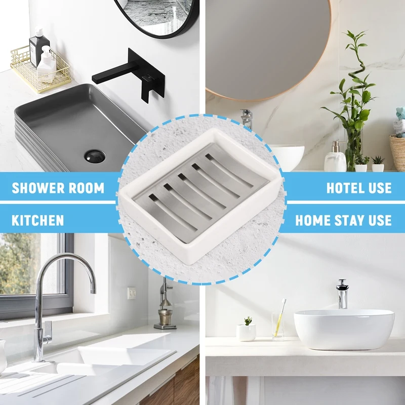 Promotion! Ceramic Soap Dish Stainless Steel Soap Holder, Ceramic Soap Dish SUS304 Stainless Steel Tray For Shower