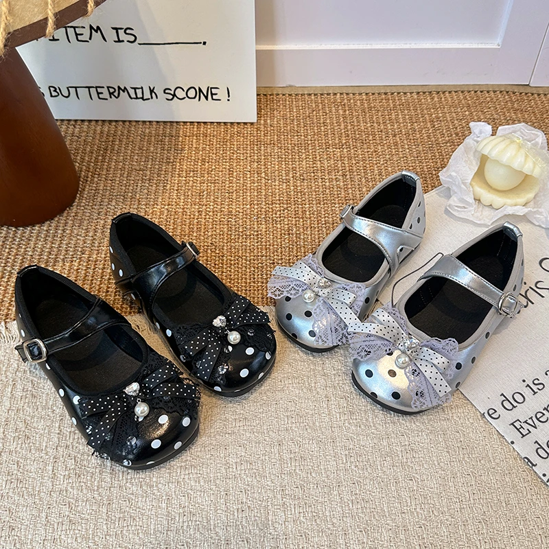 Autumn Girl's Princess Shoes Polka Dot Bowknot Sweet Kid's Flat Shoe Solid Colors Anti-slip Lovely Trendy Daily Children Shoes