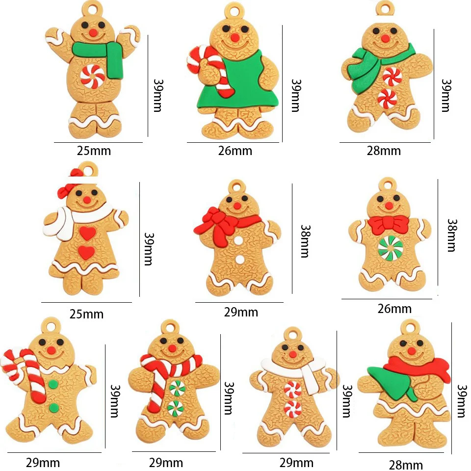 1Set Christmas Soft Rubber Gingerbread Man Ornaments Bell Snowflake Hanging Pendants For Chrismas Tree Decor DIY Gifts Wrapping