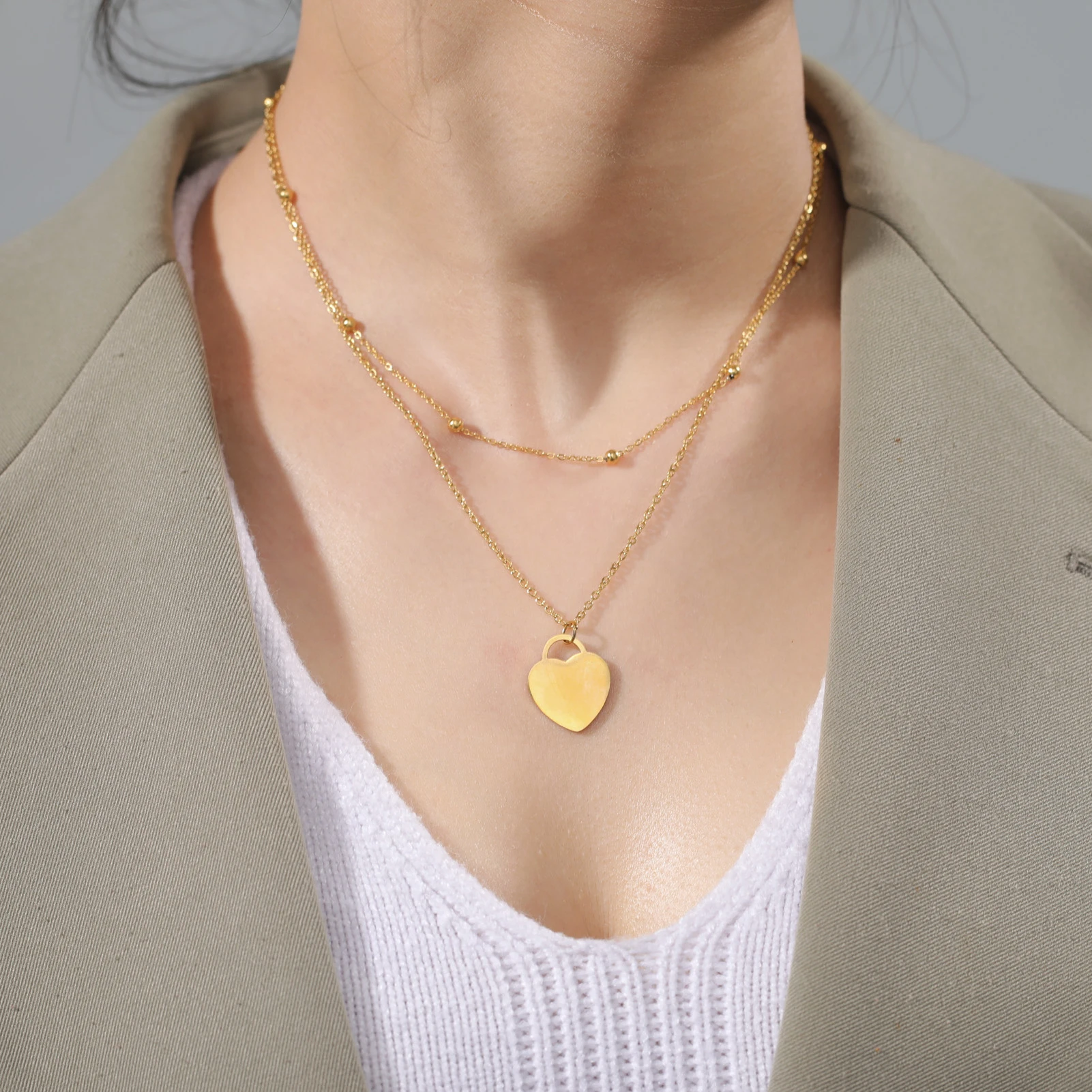 Hart Hanger Kettingen Voor Vrouwen Double Layer Rvs Ketting Voor Lover Bruiloft Geheugen Gift