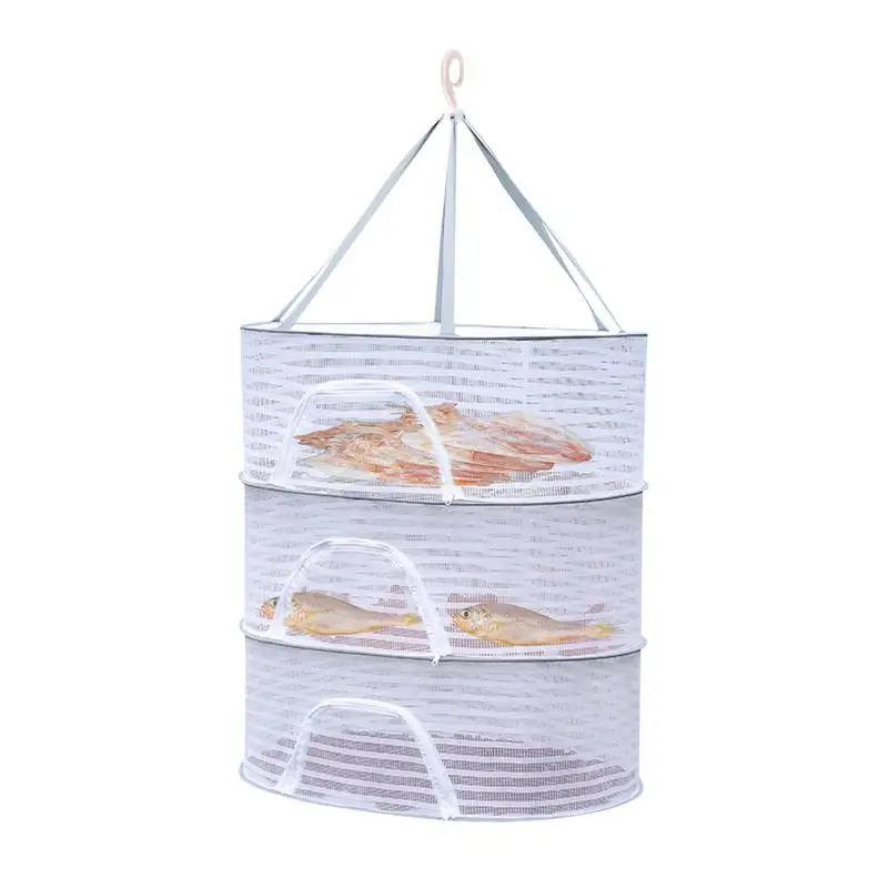 Sun Drying Rack For Food Foldable 3 Layers Dryer Rack With Zippers Portable Strong Nylon Rope Multi-function Food Mesh Dryer For