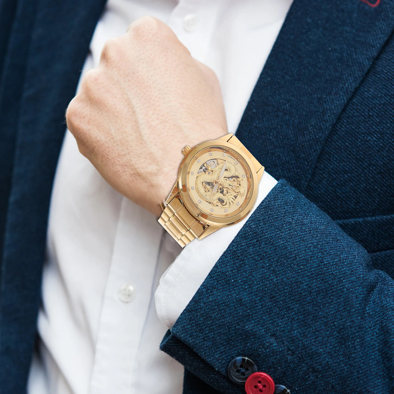 

Elegant Waterproof Quartz Watch for Men Stainless Steel Hollow-Out Design Durable Business Watches Mens High Quality Fashionable