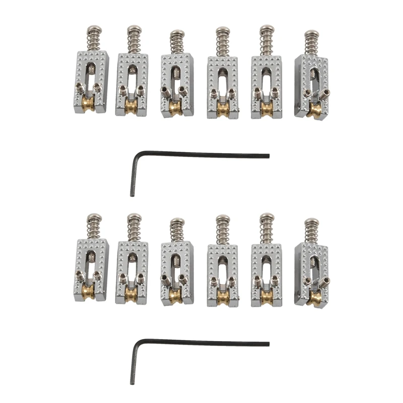 

12 роликовых мостовых седлов Tremolo с гаечным ключом для крыла Strat Tele электрическая гитара Хромированный Цвет