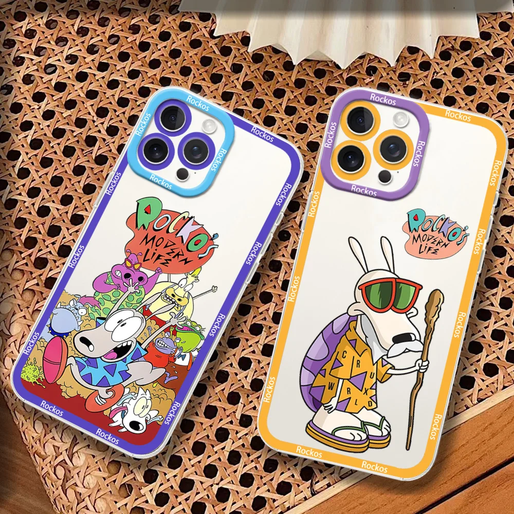 Cartoon R-Rockos M-Modern Life Phone Case for iPhone 12 11 13 14 15 16 Max Pro Plus Transparent Bezel Cover