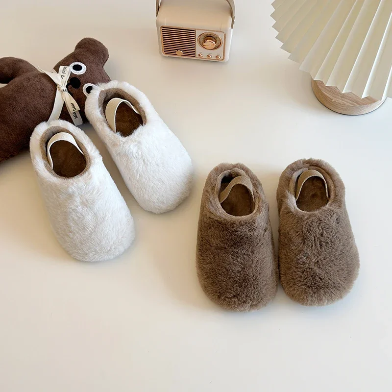 Warm Shearling Birken Clog Sandals For Girls Brand Design Lambswool Mule Slippers Kids Cork Sole Elasic Band Fur Slide Shoes