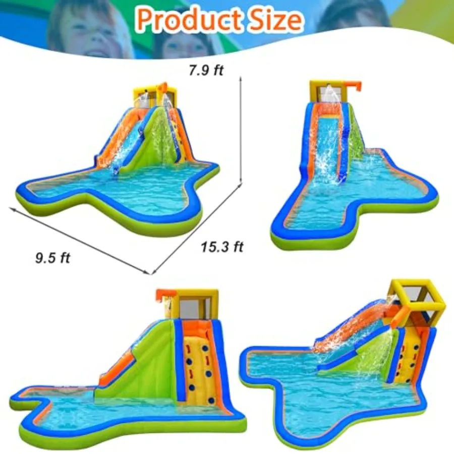 Inflatable Water Slide, 6-in-1 Bounce House for Outdoor Backyard Use, PVC Material, Blue and Yellow, Wet/Dry Dual-Use with Slid