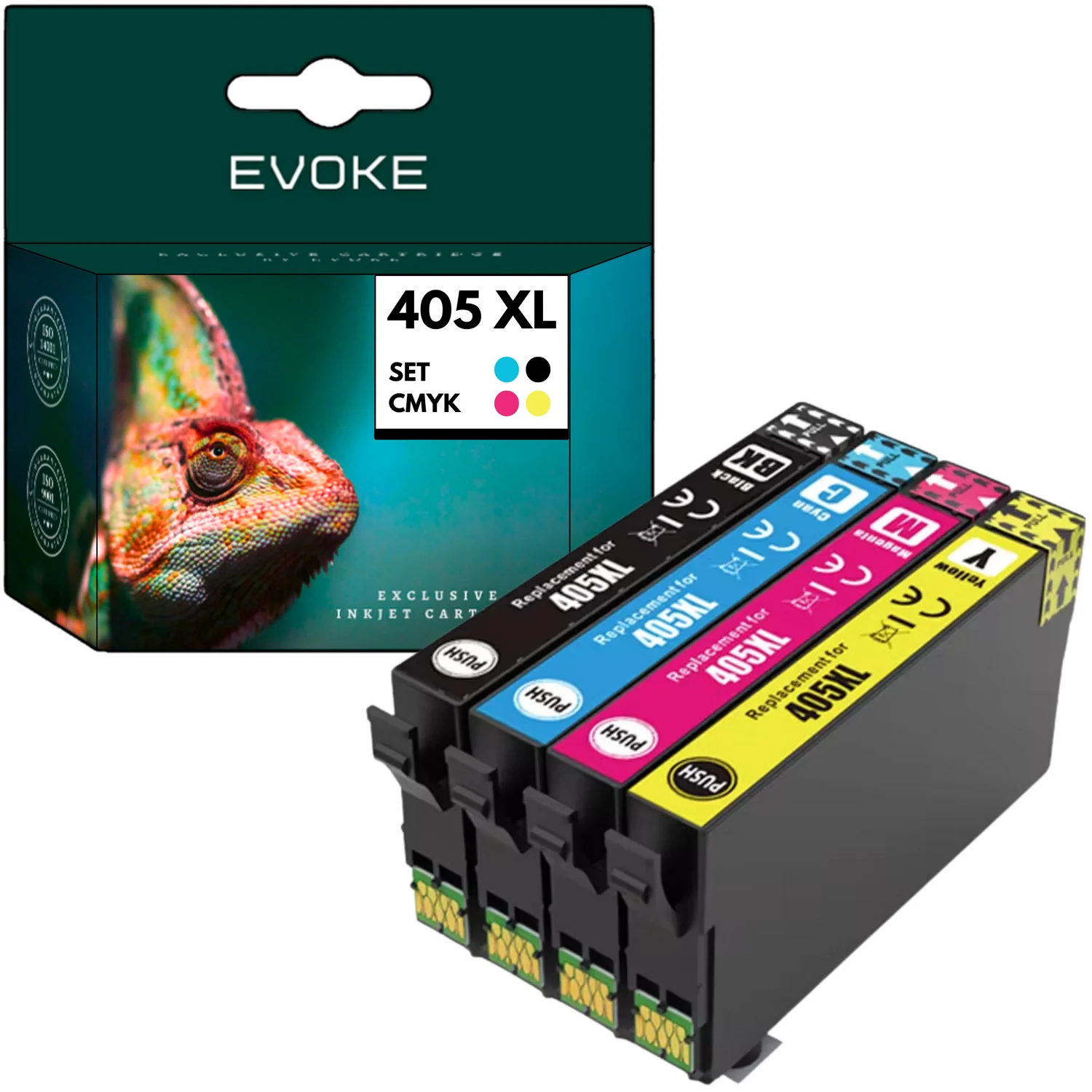 Evoke compatibele inkt voor Epson 405XL 405 XL T05H6 4X Cmyk: Zwart, Cyaan, Magenta, Geel 75 ml 5240 Stron Workforce Pro Wf-3820Dwf 3825Dwf 4820Dwf 4825Dwf 4830Dtwf; Workforce Wf-7310Dtw 7830Dtwf