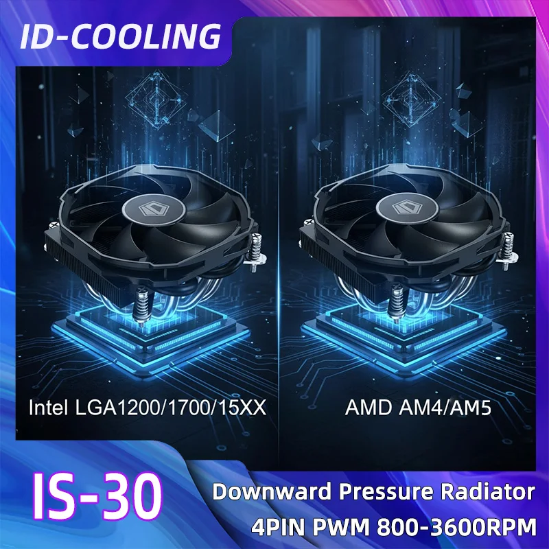 

ID-COOLING IS-30 4 Heat pipes CPU Cooler 9CM PWM 800-3600RPM Fan Ultra-thin ITX CPU Radiator For LGA1700/1200/115x AMD AM4/AM5