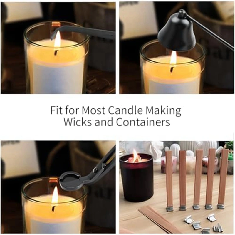 100 Pieces 5.1 X 0.5 Inch Wooden Candle Wicks Candle Trimmer Set With Iron Stand For DIY Candle Making