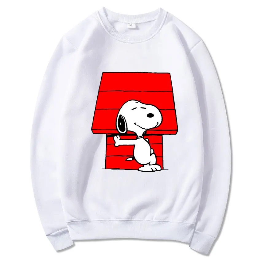 Snoopy Cartoon Anime Women Pullover Spring Autumn Men Round Neck Hoodie 2024 New Fashion Black Couple Sweatshirt Tops